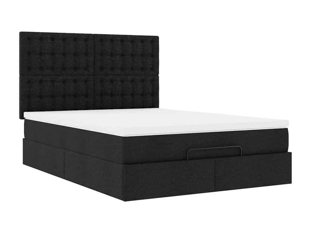 Cadre de lit ottoman avec matelas noir 140x200 cm tissu