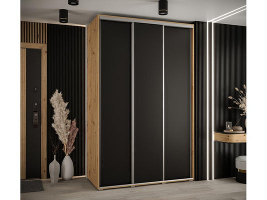 ARMOIRE Vertchez 1 à PORTES COULISSANTES 235.2/150/45 3 portes Vertchez/Noir/Argent