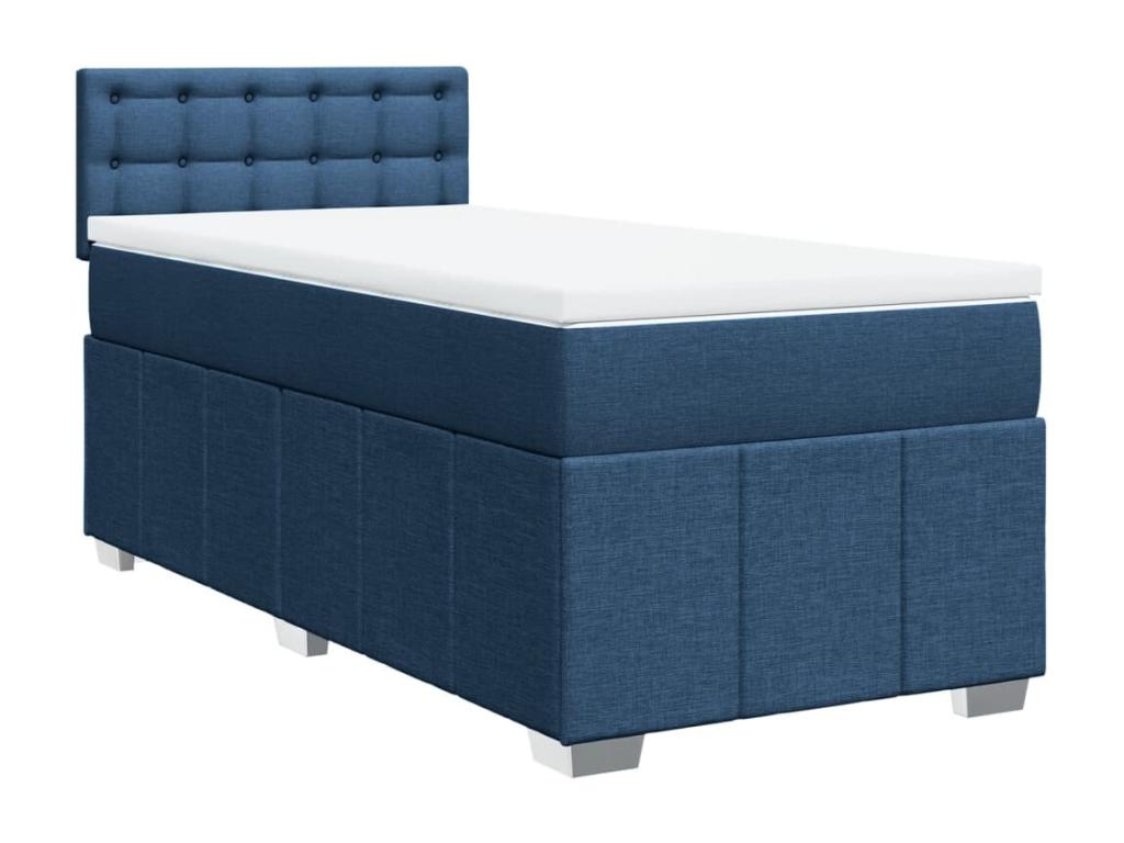 Sommier à Vertchez de lit avec matelas Bleu 100x200 cm Tissu