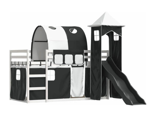Lit superposé sans matelas avec toboggan blanc noir 90x200 cm