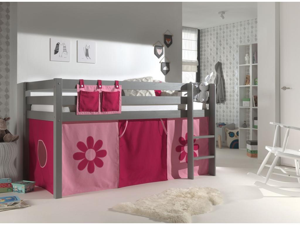 Lit Enfant Vertchez Fleur 90x200cm Gris