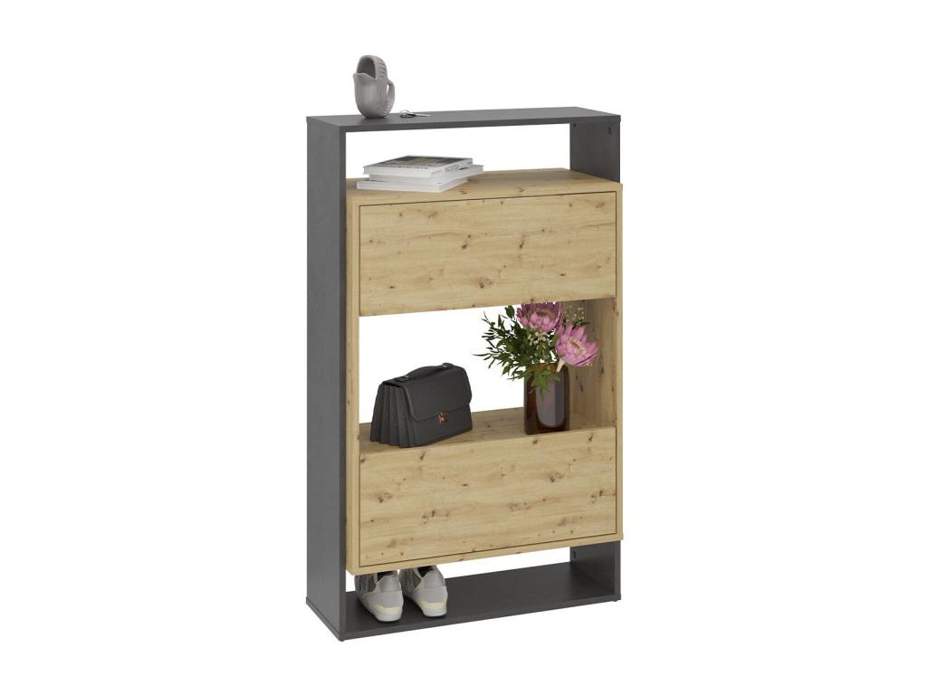 Meuble à chaussures 2 tiroirs décor chêne et gris foncé Vertchez 2- L68.5 cm