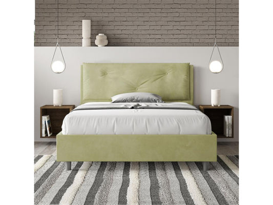 Lit double sans sommier rembourré 140x200 microfibre vert Vertchez Large