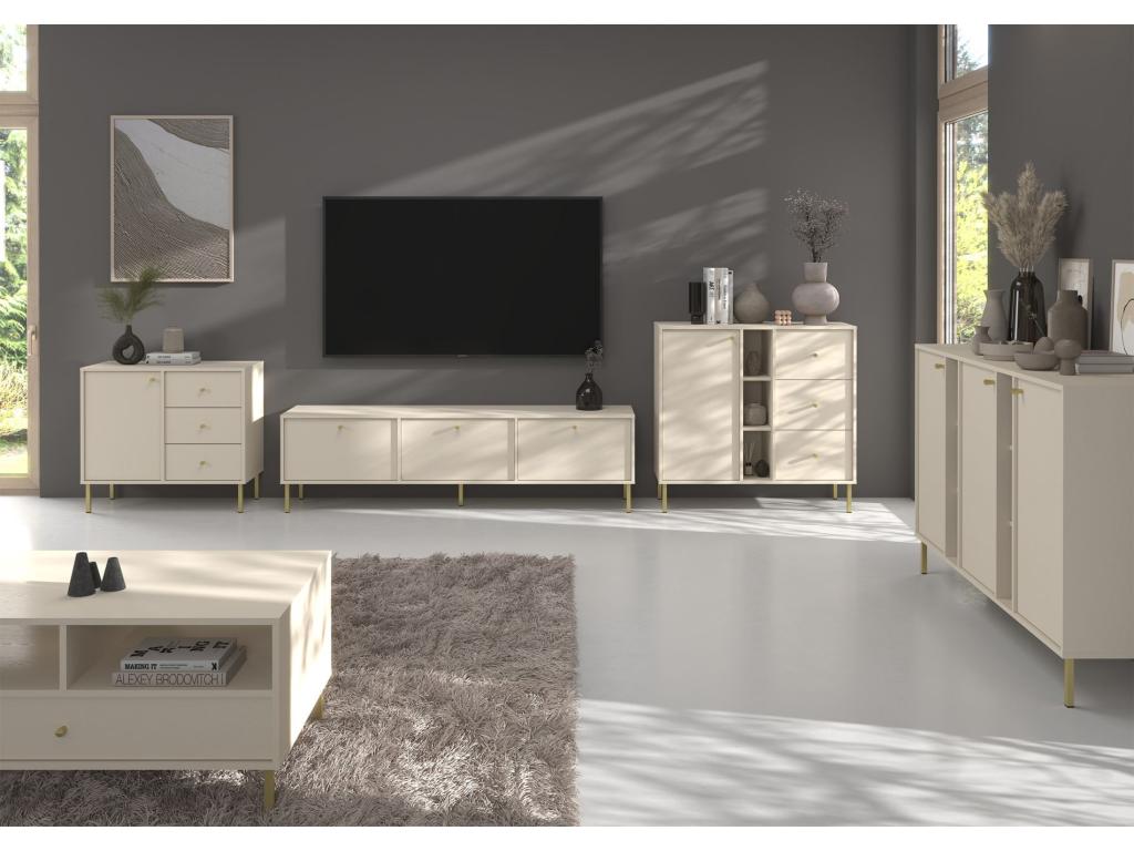 Table basse 1 tiroir - 100 cm - beige avec pieds dorés Vertchez
