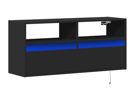 Meuble TV mural avec Vertchezères LED noir 100x31x45 cm