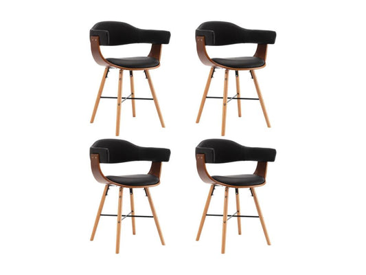 Chaises à manger lot de 4 noir similicuir et bois courbé
