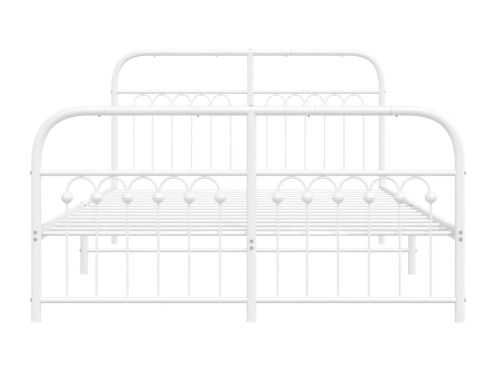Cadre de lit métal sans matelas et pied de lit blanc 137x190 cm