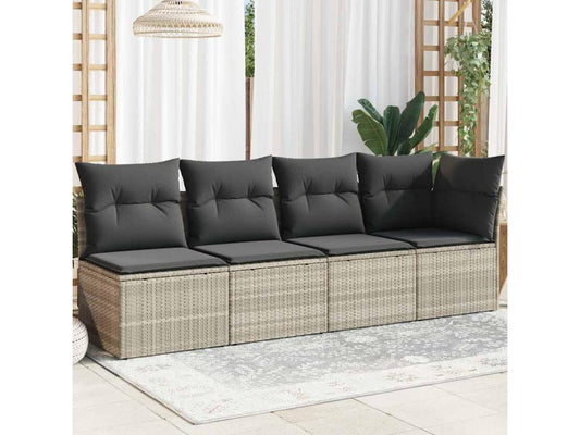 Canapé de jardin et coussins 4 places gris clair résine tressée