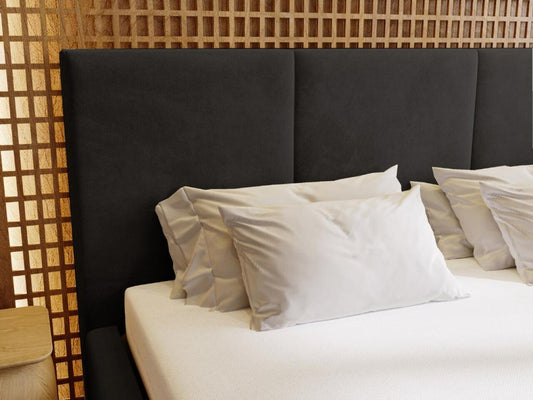 Lit rembourré avec rangement - 200x200 - lit double - velours - noir - Meublita