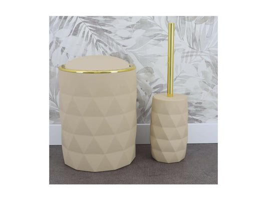 Poubelle de salle de bain 6L avec couvercle à bascule - déco Diamant Beige et doré