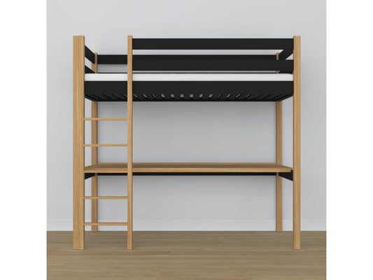 Lit mezzanine en bois - avec bureau N05 Noir / Chêne Naturel 100x180