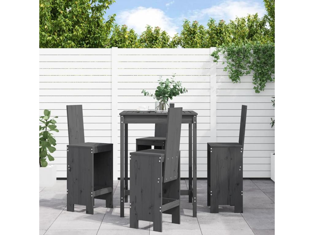 Ensemble de bar de jardin 5 pièces gris bois de pin massif