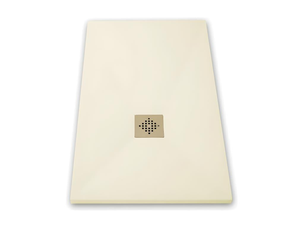 Receveur de douche 70x140 cm extra plat PURE en résine surface ardoisée beige Grille beige