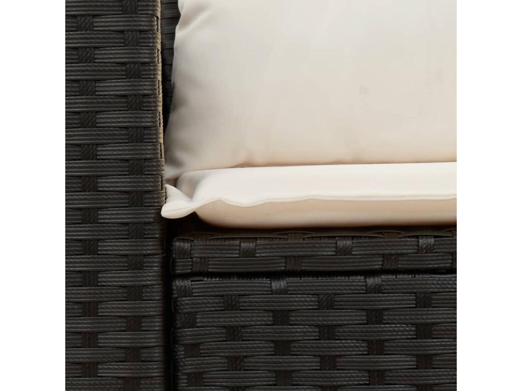 Canapé de jardin avec coussins 2 places noir résine tressée