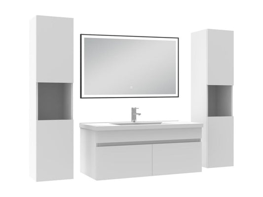 Meuble simple vasque 100cm avec colonne et miroir 3 couleurs et dimmable blanc