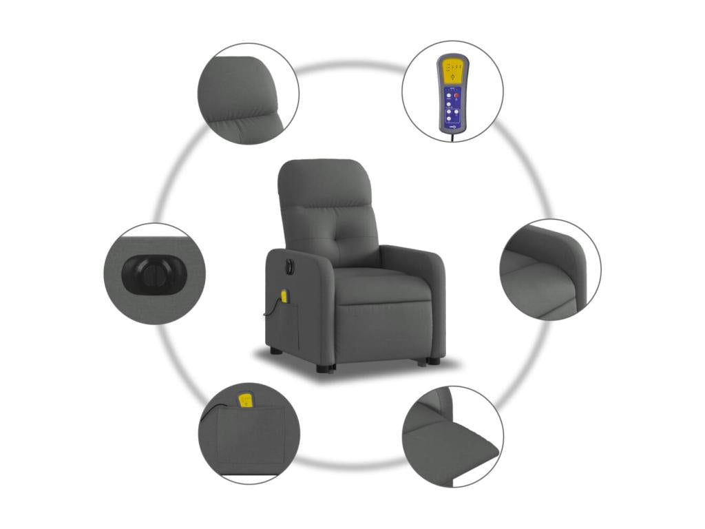 Fauteuil inclinable de massage électrique Gris foncé Tissu
