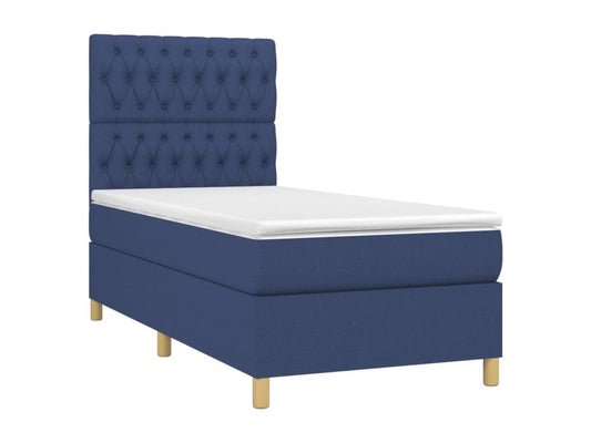 Sommier à Vertchez de lit et matelas et LED Bleu 90x200 cm Tissu