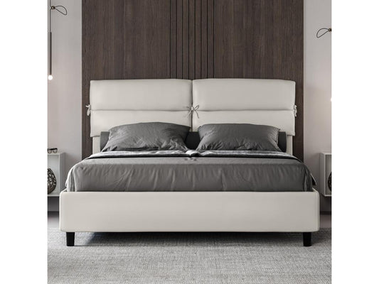 Lit coffre relevable double relevable simili cuir blanc Vertchez 160x190