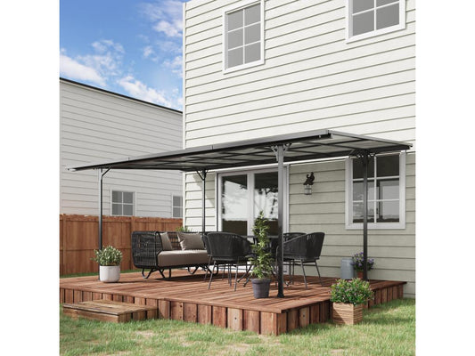 Meublita adossable rigide acier alu- toit polycarbonate dim- 5L x 2.99lx 2.23H m gris