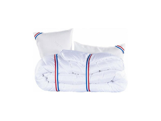 Ensemble Matelas Patriote Mousse 27cm ferme face été/hiver sommier beige ep20cm oreiller couette Tête de Lit 140x190cm