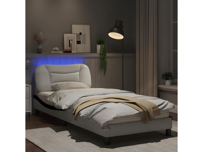 Cadre de lit avec Meublitaères LED blanc noir 90x200 cm similicuir