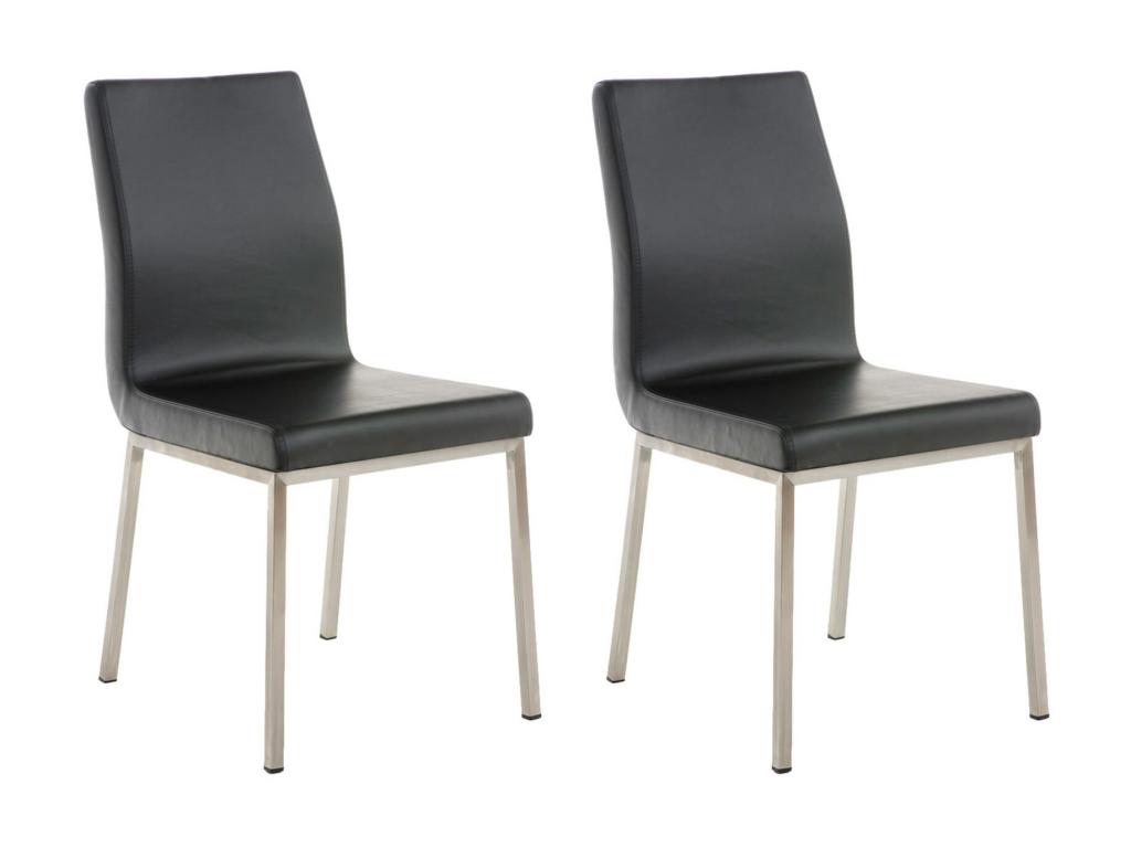 Lot de 2 chaise salle à manger - Similicuir / Acier inoxydable - Noir - Meublita