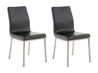 Lot de 2 chaise salle à manger - Similicuir / Acier inoxydable - Noir - Meublita