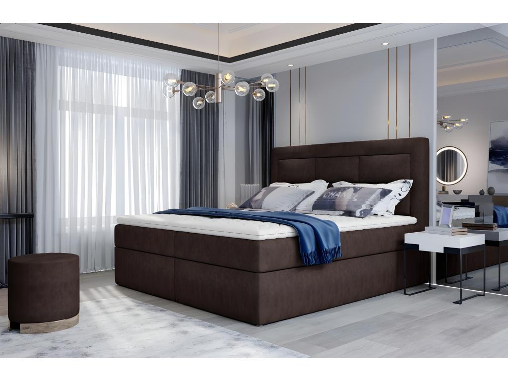 Ensemble boxspring complet tête de lit sommiers matelas surmatelas VISTA de Meublita - tissu luxe chocolat - 160x200 cm