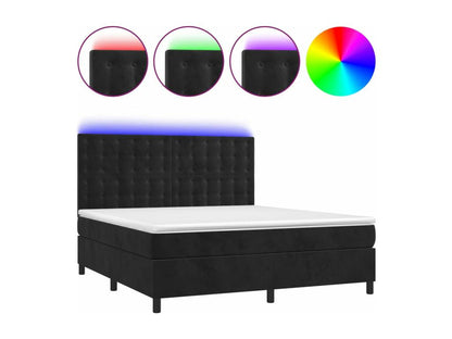 Sommier tapissier avec matelas et LED Noir 180x200 cm Velours