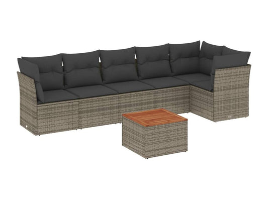 Salon de jardin avec coussins 7 pièces gris résine tressée