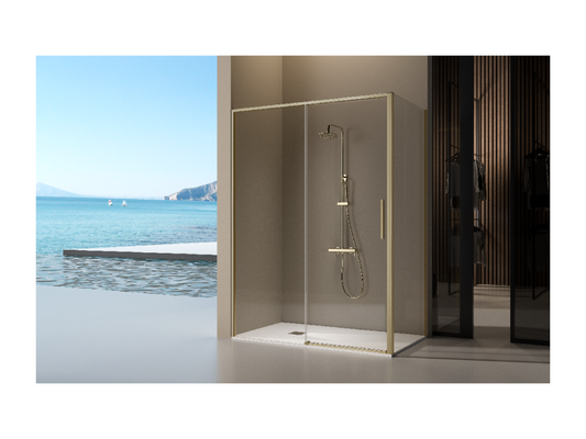 Paroi de douche dorée fixe porte coulissante Vertchez ou brossé 167-169.6 cm
