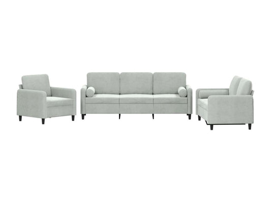 Ensemble de canapés 3 pcs avec coussins gris clair velours