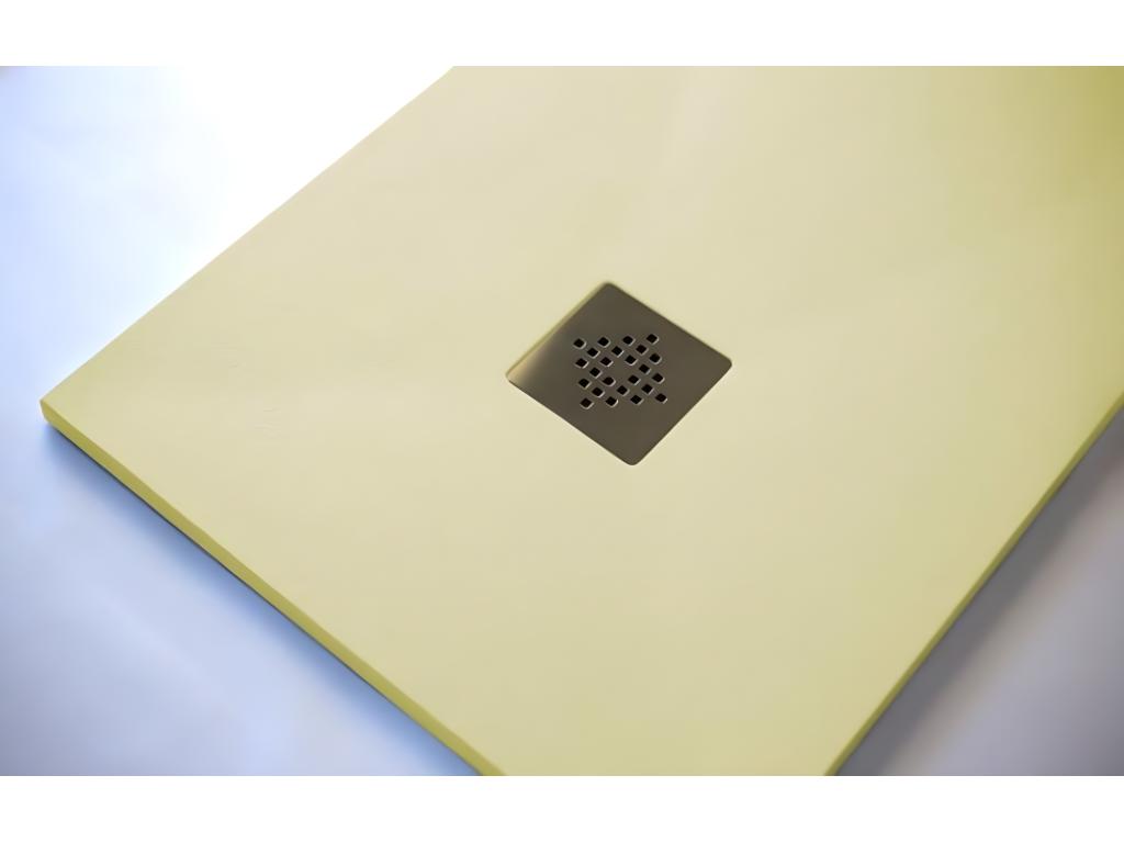 Receveur de douche 70x140 cm extra plat PURE en résine surface ardoisée beige Grille beige