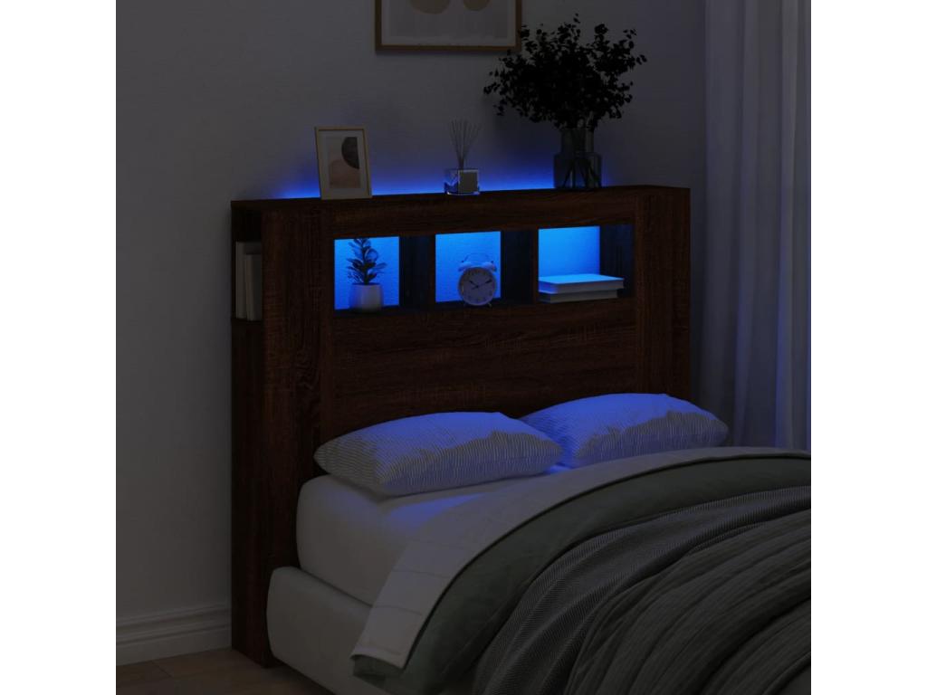Tête de lit à LED chêne marron 120x18.5x103.5cm bois ingénierie