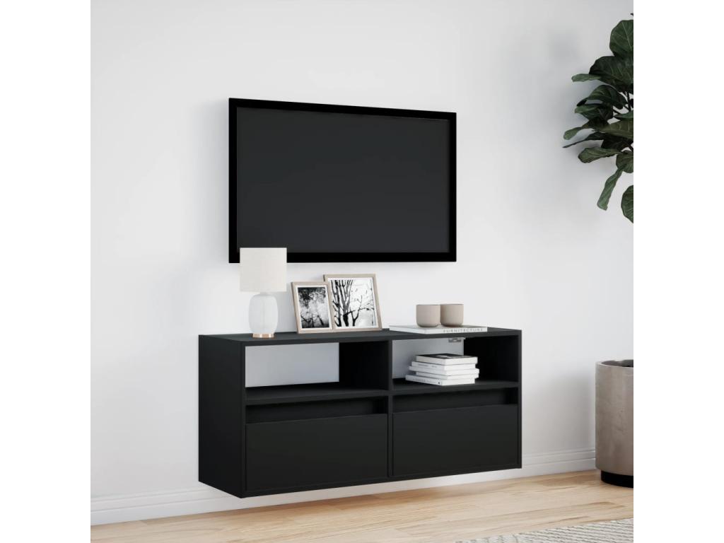 Meuble TV mural avec Vertchezères LED noir 100x31x45 cm