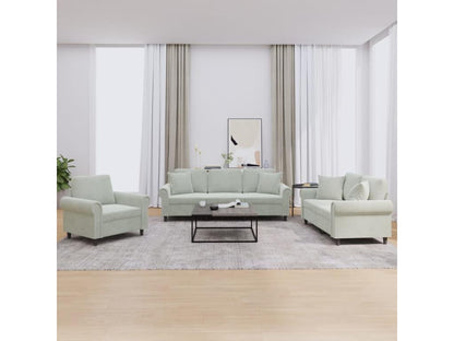 Ensemble de canapés 3 pièces avec coussins gris clair velours