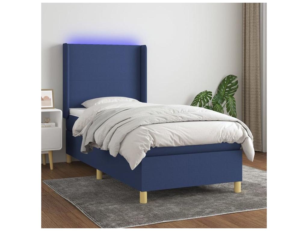 Sommier à Vertchez de lit matelas et LED Bleu 100x200 Tissu