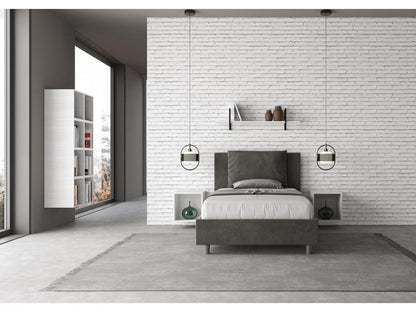 Lit 1 place et demi avec sommier rembourré 120x190 microfibre gris Vertchez