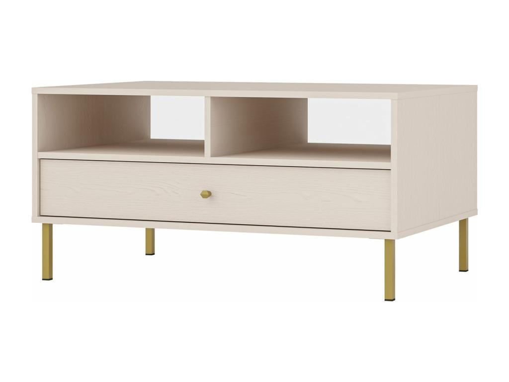 Table basse 1 tiroir - 100 cm - beige avec pieds dorés Vertchez