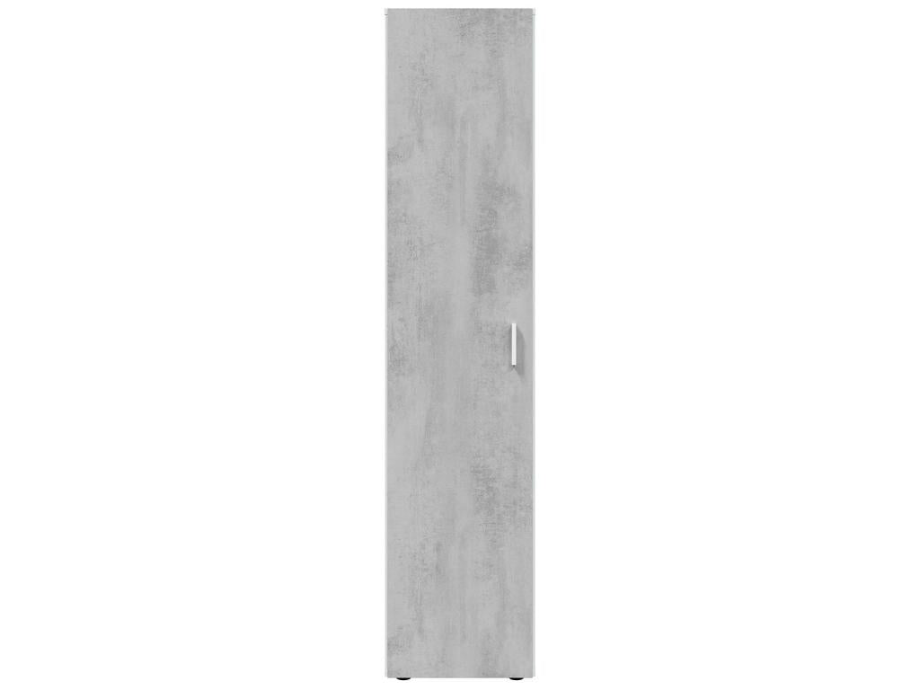 Armoire ? meuble de rangement en panneau de particules mélaminé coloris blanc mat et gris ciment - Hauteur 182 x Longueur 41 cm x Profondeur 37 cm