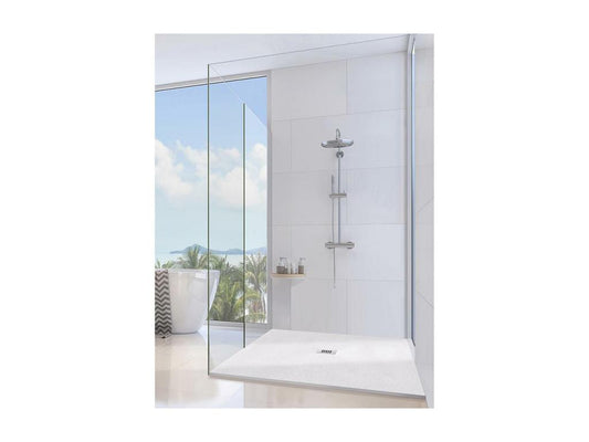Receveur de Douche 95x115 cm Ligne Vertchez Extra Fin Gris Clair Ral 7035 en Résine Synthétique et Poudre de Marbre avec Bonde Libre