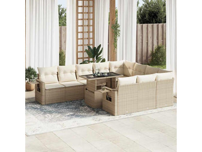 Salon de jardin 11 pcs avec coussins beige résine tressée