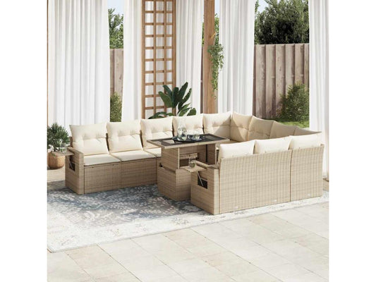 Salon de jardin 11 pcs avec coussins beige résine tressée