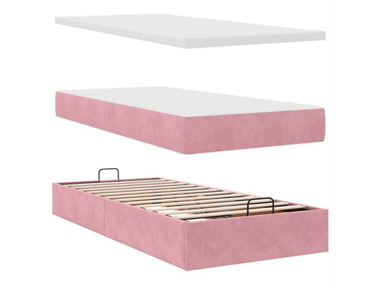 Cadre de lit ottoman avec matelas rose 100x200 cm velours