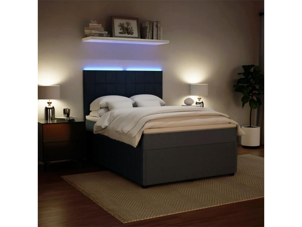 Sommier à Vertchez de lit et matelas Gris foncé 140x200cm Velours