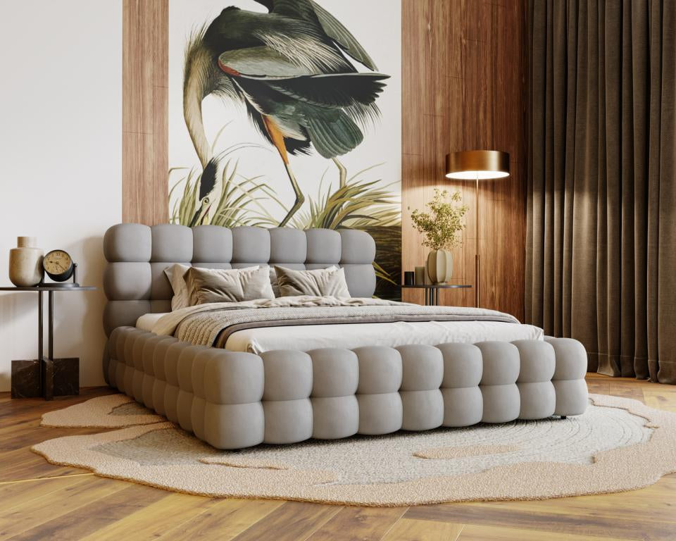 Vertchez Lit Vertchezé Parlas Bis - Lit double 140x200 avec Sommier à Vertchez Rangement - tissu Velvet Gris Amor Velvet 4318