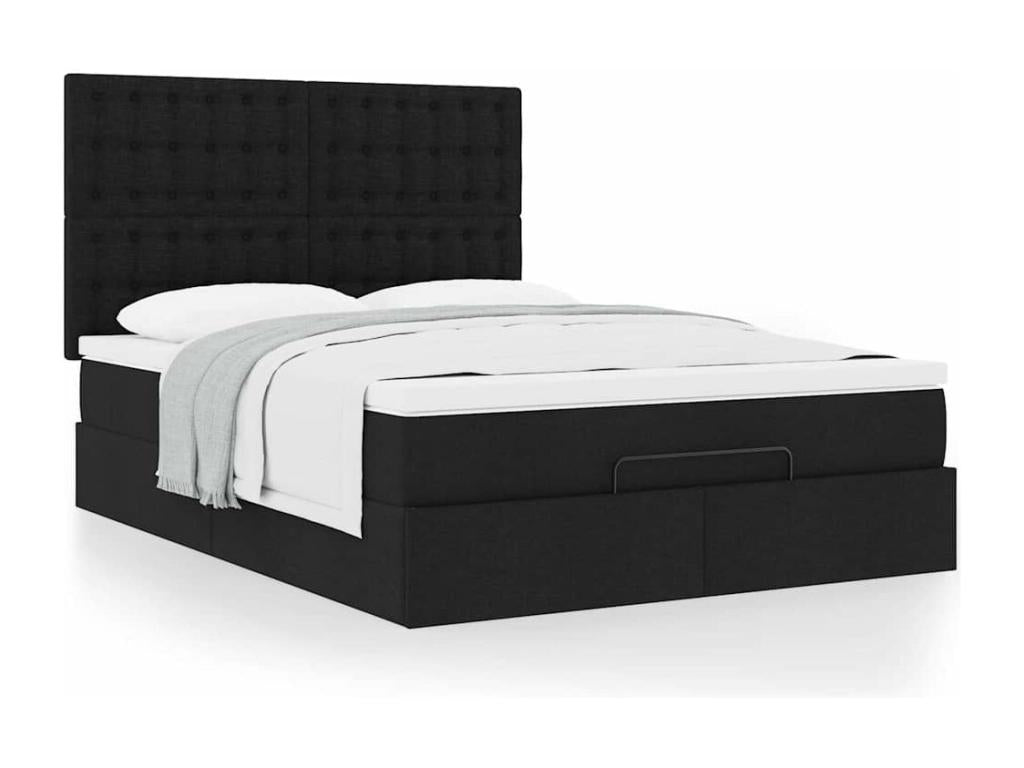 Cadre de lit ottoman avec matelas noir 140x200 cm tissu