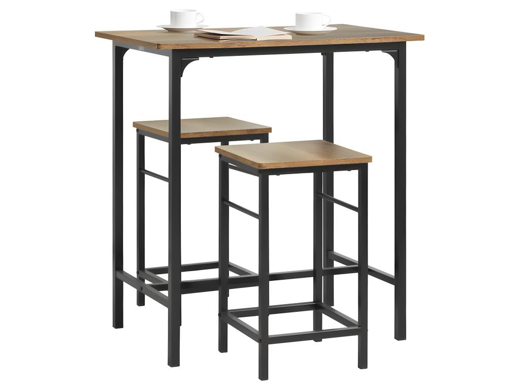 Vertchez OGT10-PF Lot Table et 2 Tabourets Ensemble Table de Bar Bistrot 2 Chaises de Bar avec Repose-Pieds Table Haute Cuisine