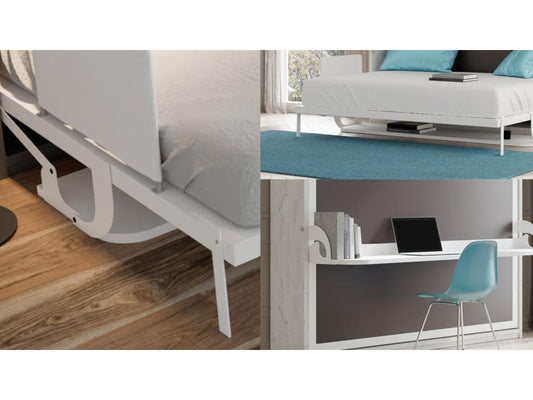 Lit escamotable avec bureau 90x200 blanc satiné P 35 Vertchez
