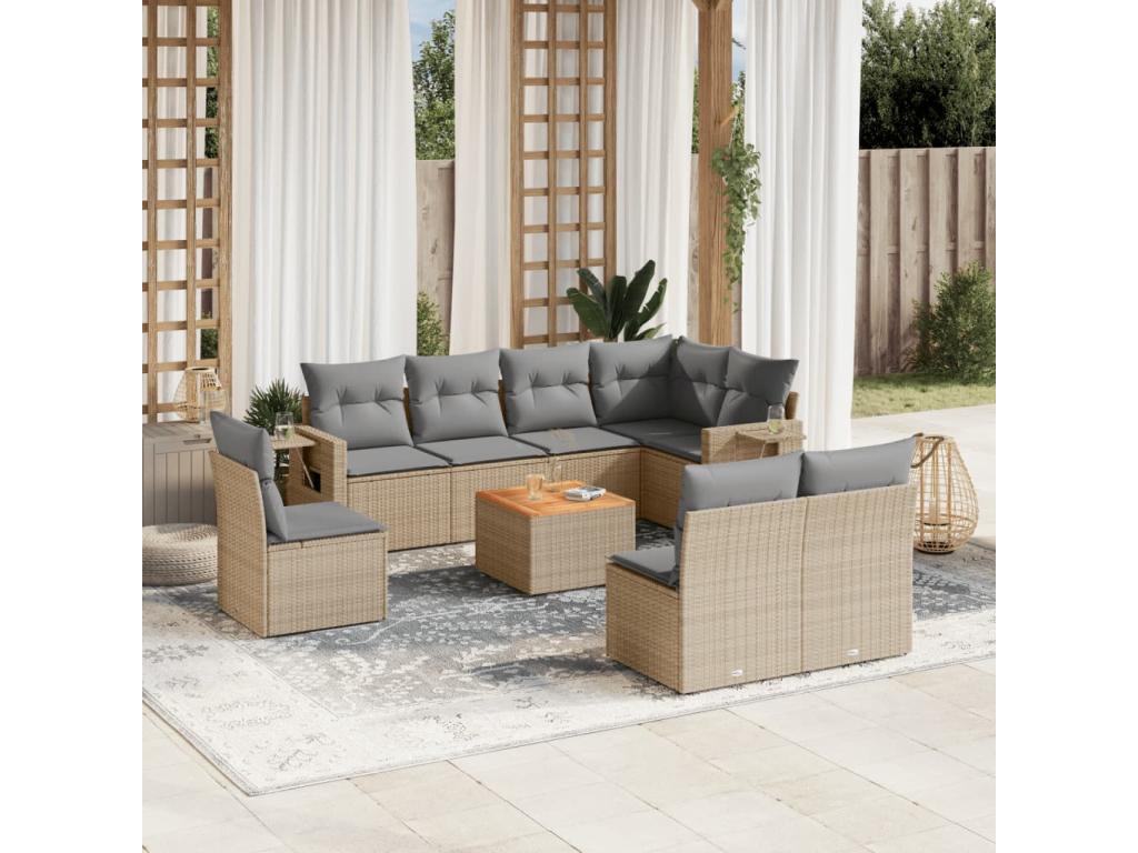 Salon de jardin avec coussins 9 pièces méVertchez beige résine tressée